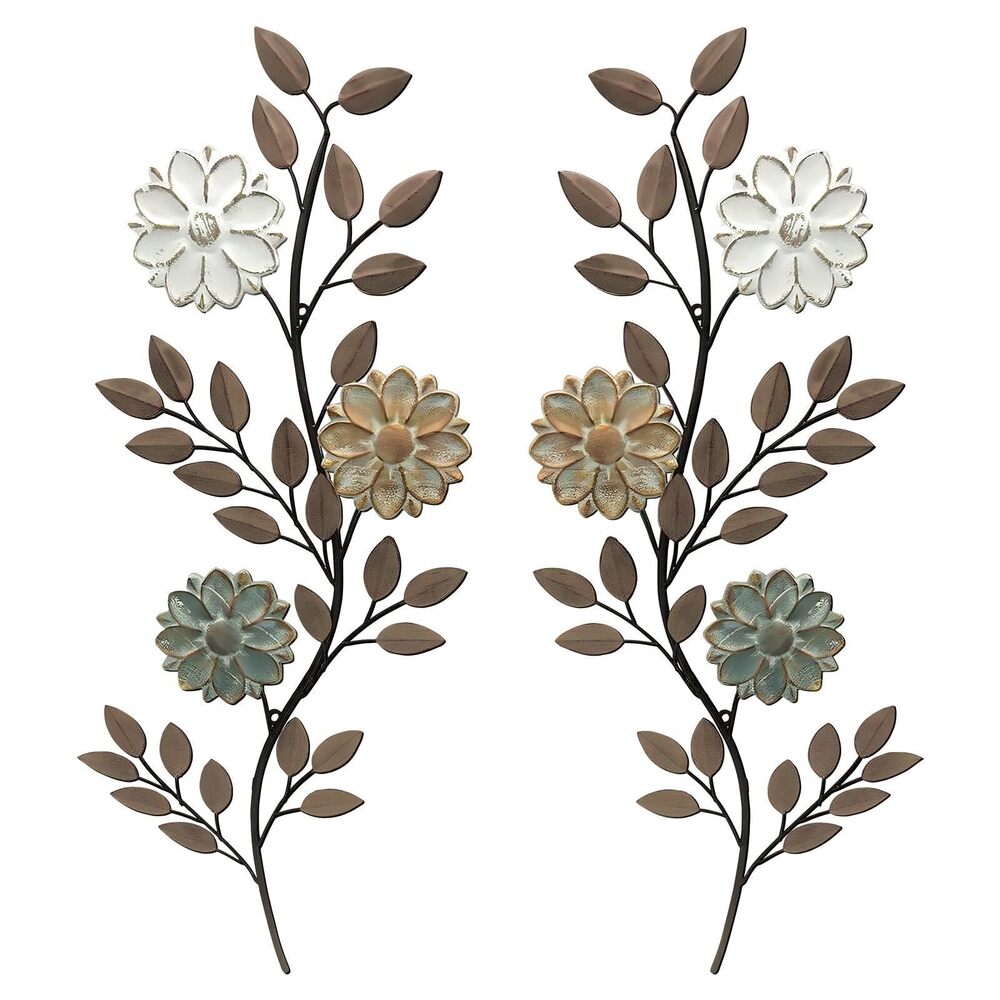 7618 2 Pcs Metal Flower Leaves Wall Art 15.75 Inch Spring Wall Decor
